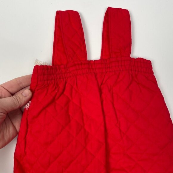 Vintage Red Christmas Quilted Infant footie Overalls with White Lace trim - Picture 6 of 10